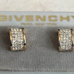 Vintage Givenchy Paris-New York earrings-Clear rhinestones-Gold tone